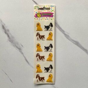 VTG Sandylion Spaniel puppies fuzzy sticker strip - SIP